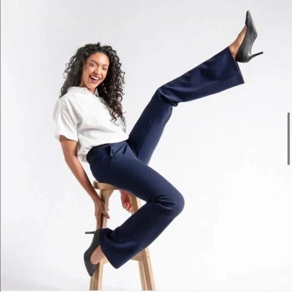 Betabrand Boot-Cut Six Button Dress Pant Yoga Pants Navy Women's Large H14796 - Picture 7 of 15